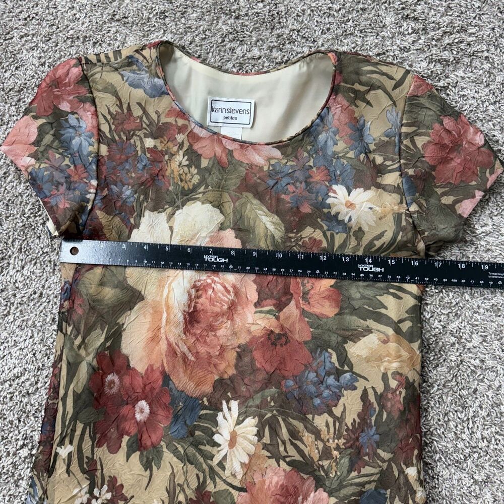 Vintage Karin Stevens Womens Dress 4 Petite Floral Crinkle Romantic Boho USA - Picture 5 of 7